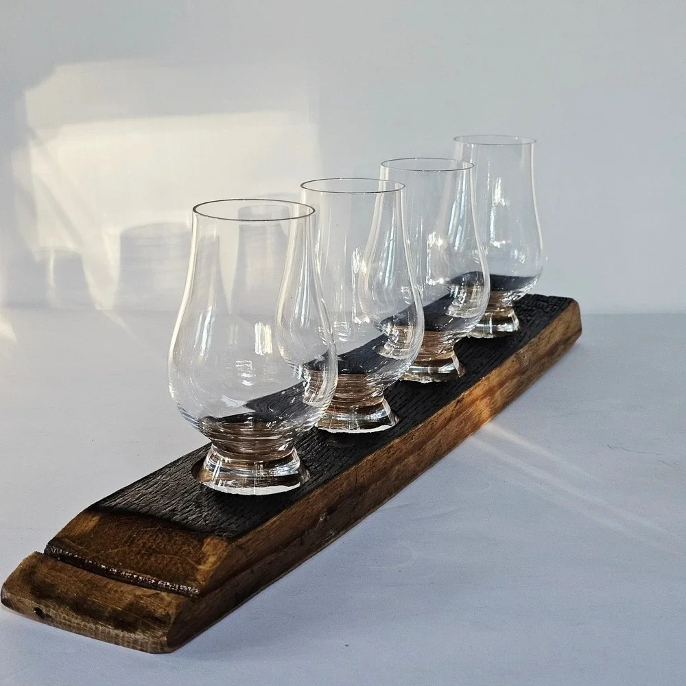 NEW Glencairn Whiskey Tasting Flight Set‎ 4 Glasses Reclaimed Barrel Stave Gift - Picture 13 of 16